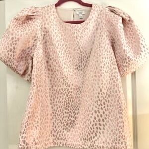 Crown & Ivy Metallic Pink & Ivory Jacquard Puff Sleeve Blouse | XL | NWT